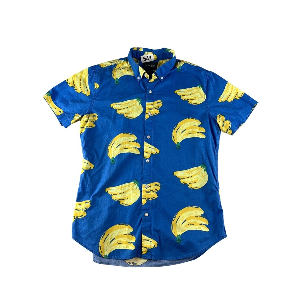 Bonobos Mens Blue Banana Print Slim Fit Short Sleeve Button Down Shirt